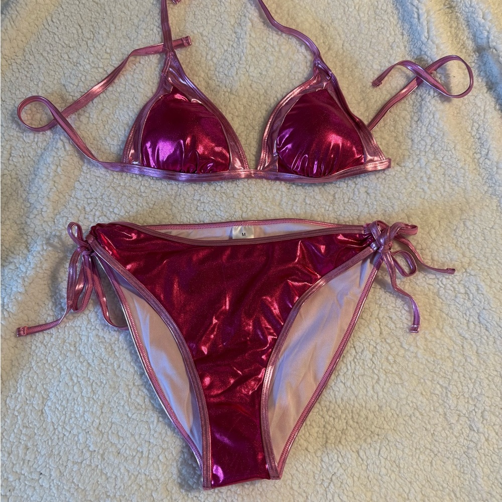 Shiny Pink Bikini Set - Picture 3 of 10
